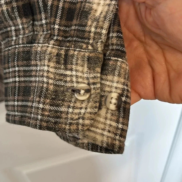 Franklin Flannels Upcycled Bleached Button
Down Flannel Size L Brown/Black/Cream - Picture 6 of 8